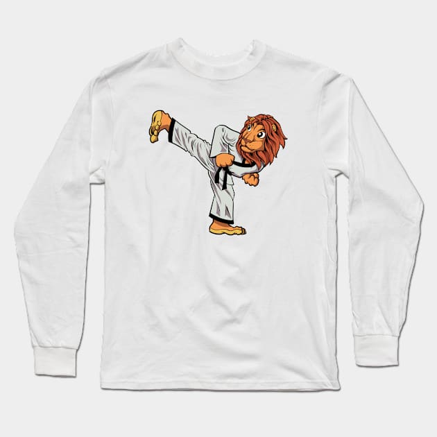 Cartoon lion doing hapkido Long Sleeve T-Shirt by Modern Medieval Design